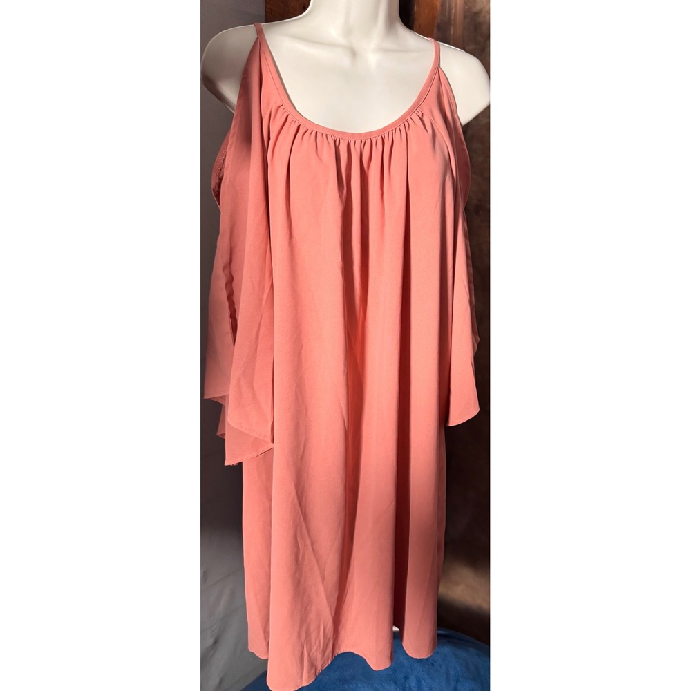 Coral Pink Cold Shoulder Flutter Sleeve Mini Dress 1XL Summer Boho Flowy